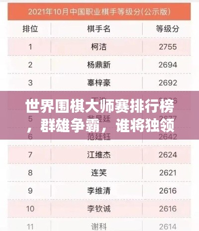 世界围棋大师赛排行榜,群雄争霸,谁将独领风骚?